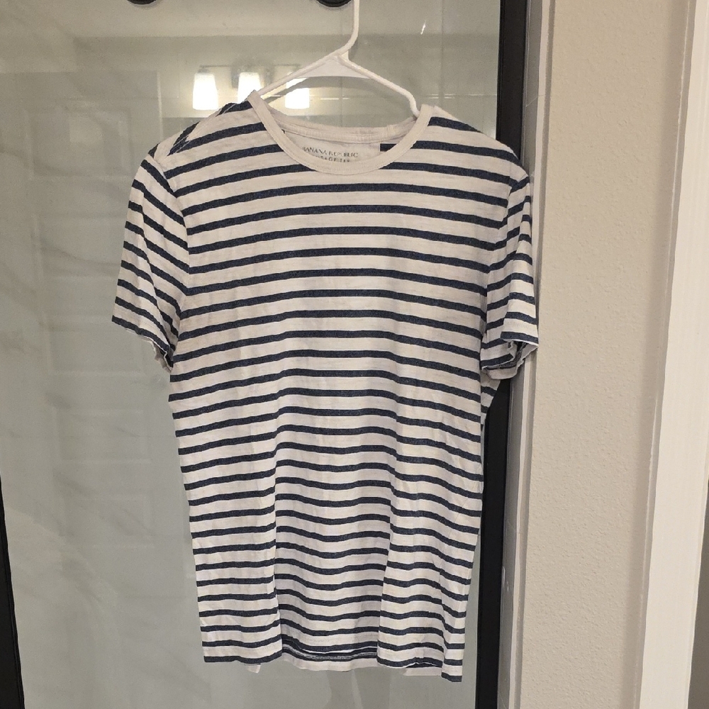 Banana Republic Navy and White Striped Tee